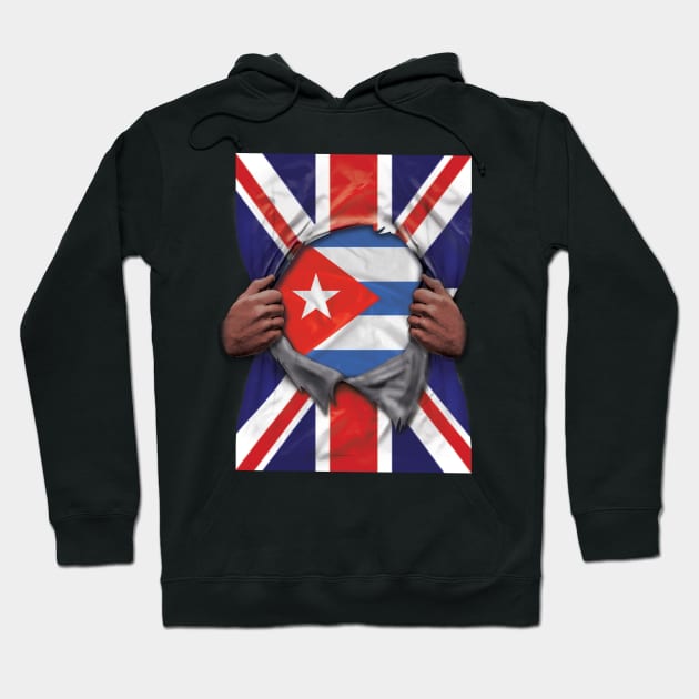 Cuba Flag Great Britain Flag Ripped - Gift for Cuban From Cuba Hoodie by Country Flags